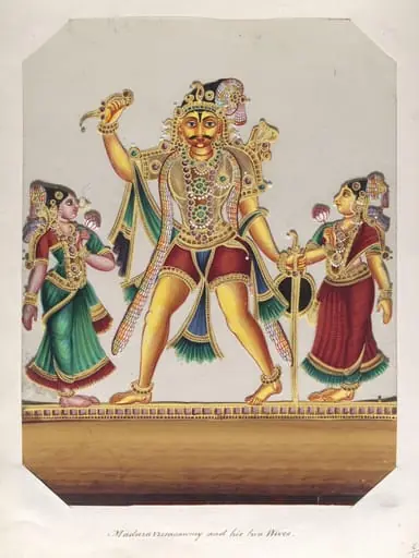 One of sixteen mica paintings depicting Hindu deities and festival processions with decorated cars., by Unknown