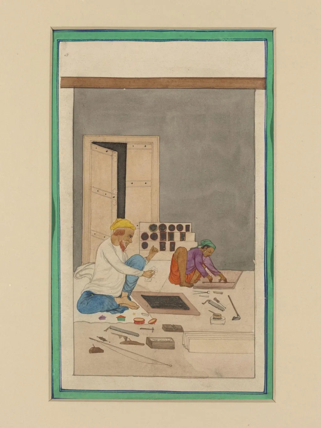 One of three drawings of Indian craftsmen., by Unknown, paint, 1870