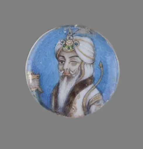 One of twelve tiny paintings depictsing Mughal emperors, Afghan and Sikh nobles, and Mughal ladies., by Unknown