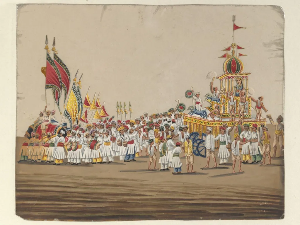 One of two drawings depicting procession scenes in Patna., by Unknown, paint, 1860