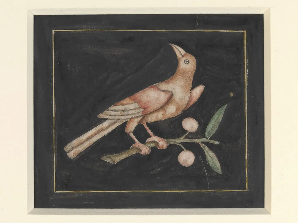 One on seven details of pietra-dura work showing flowers and birds on the walls of the Diwan-i Am, Delhi Palace and Fort, by Unknown, paint, 1845