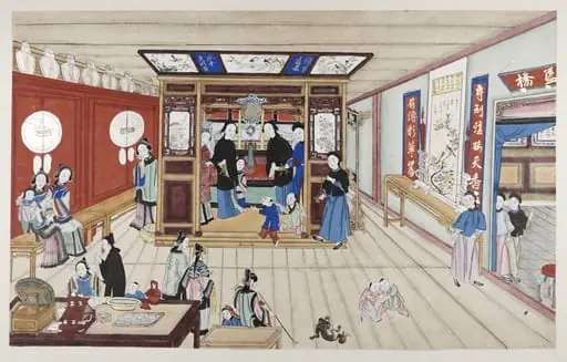 One scene of a wedding: bride and groom in front of the marriage bed,, by Unknown