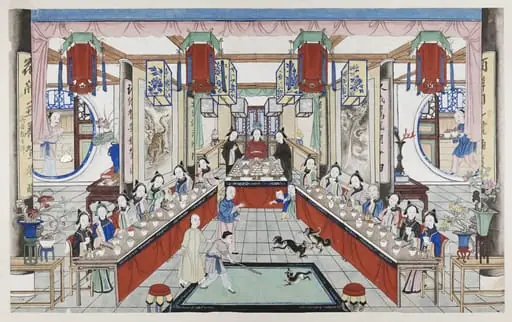 One scene of a wedding: ladies dining with the bride,, by Unknown