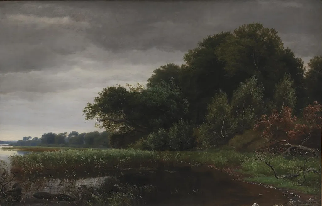 Opklarende vejr efter en regnbyge ved Gurre Sø, by Unknown, 1844