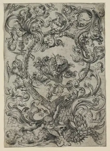 Ornamental Foliage, with an Owl and other Birds, by Unknown