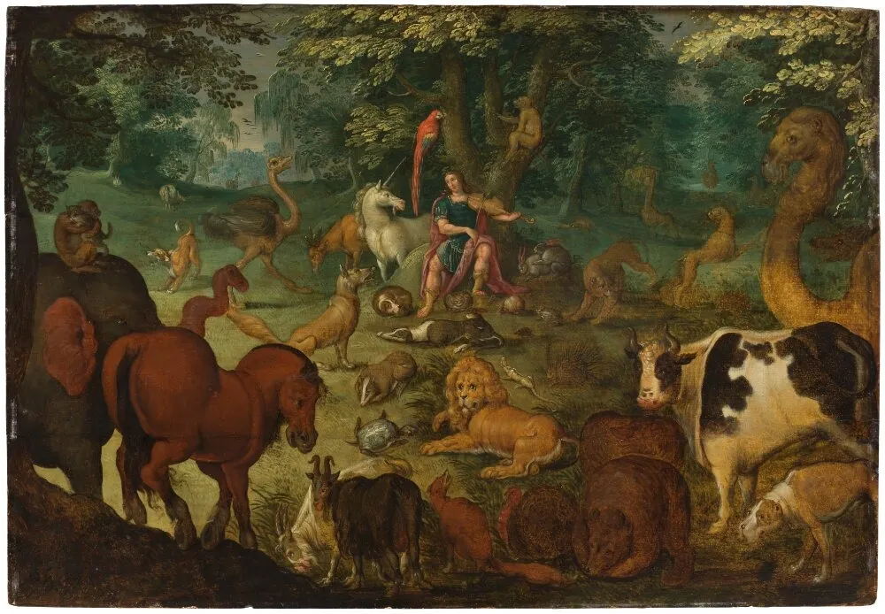 Orpheus Charming the Beasts, by Unknown, oil, 1655