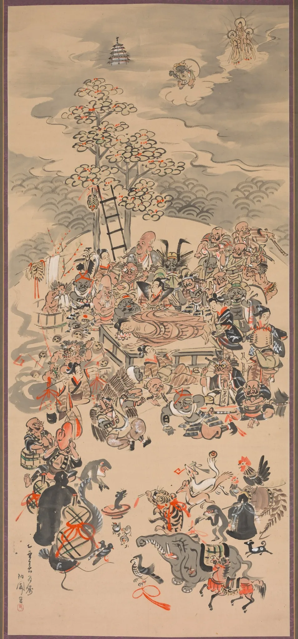 Ōtsu-e Nirvana of the Buddha (Ōtsu-e Butsu Nehanzu), by Unknown, unspecified, 1849
