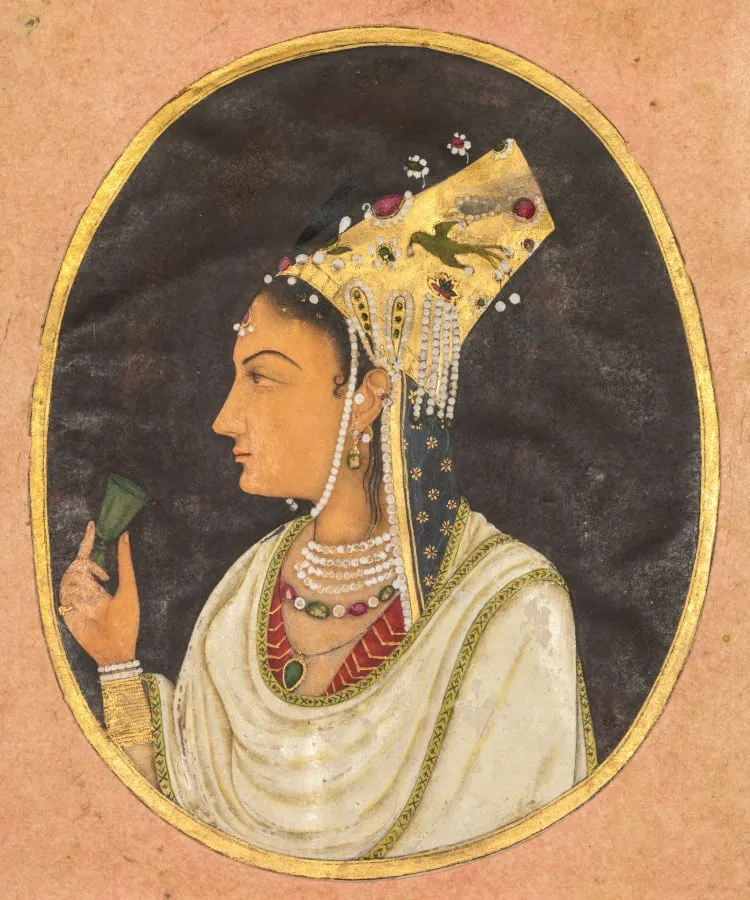 Oval portrait of a woman in a Chaghtai hat, by Unknown, unspecified, 1745