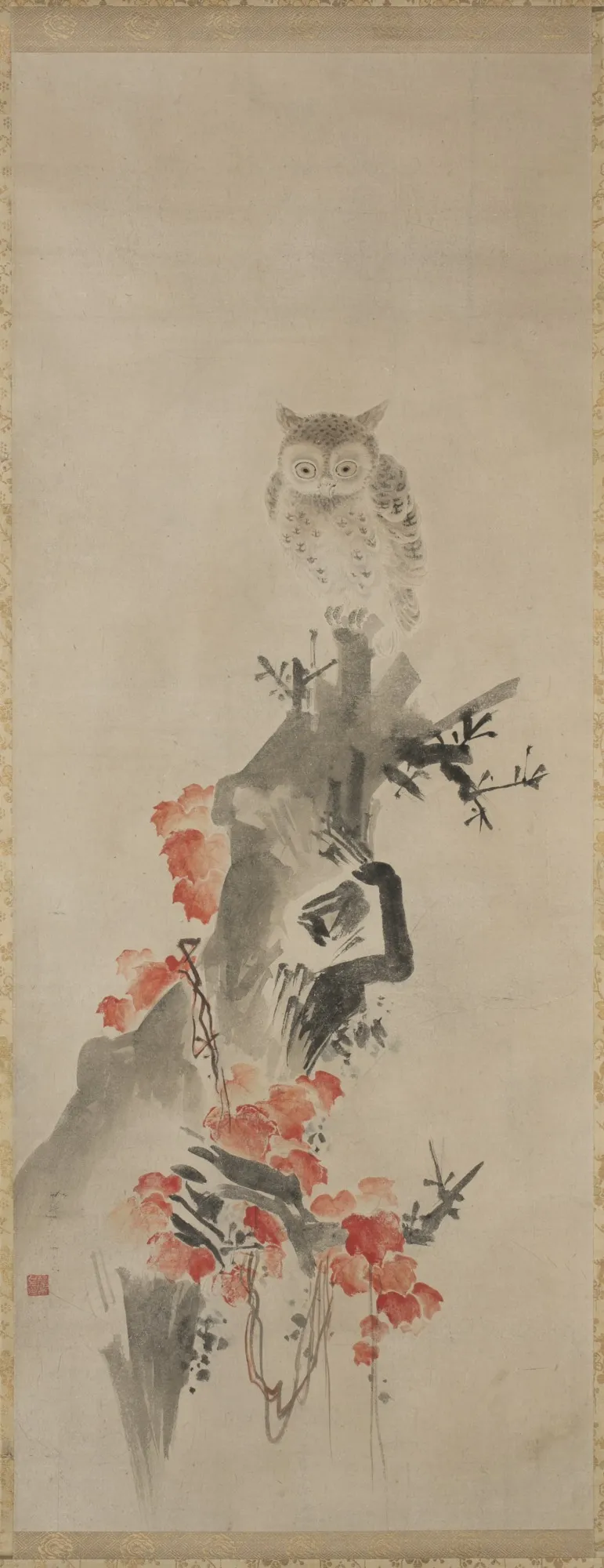 Owl and Red Leaves, by Unknown, unspecified, 1700