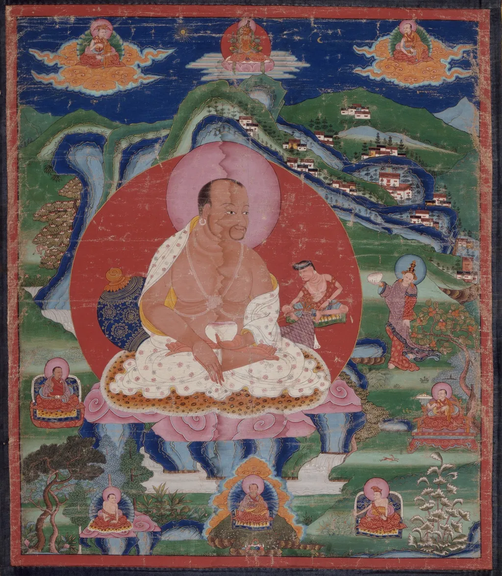 Padma Dorje (1128-88) as a Mahasiddha (Great Adept) and Lamas, by Unknown, unspecified, 1750