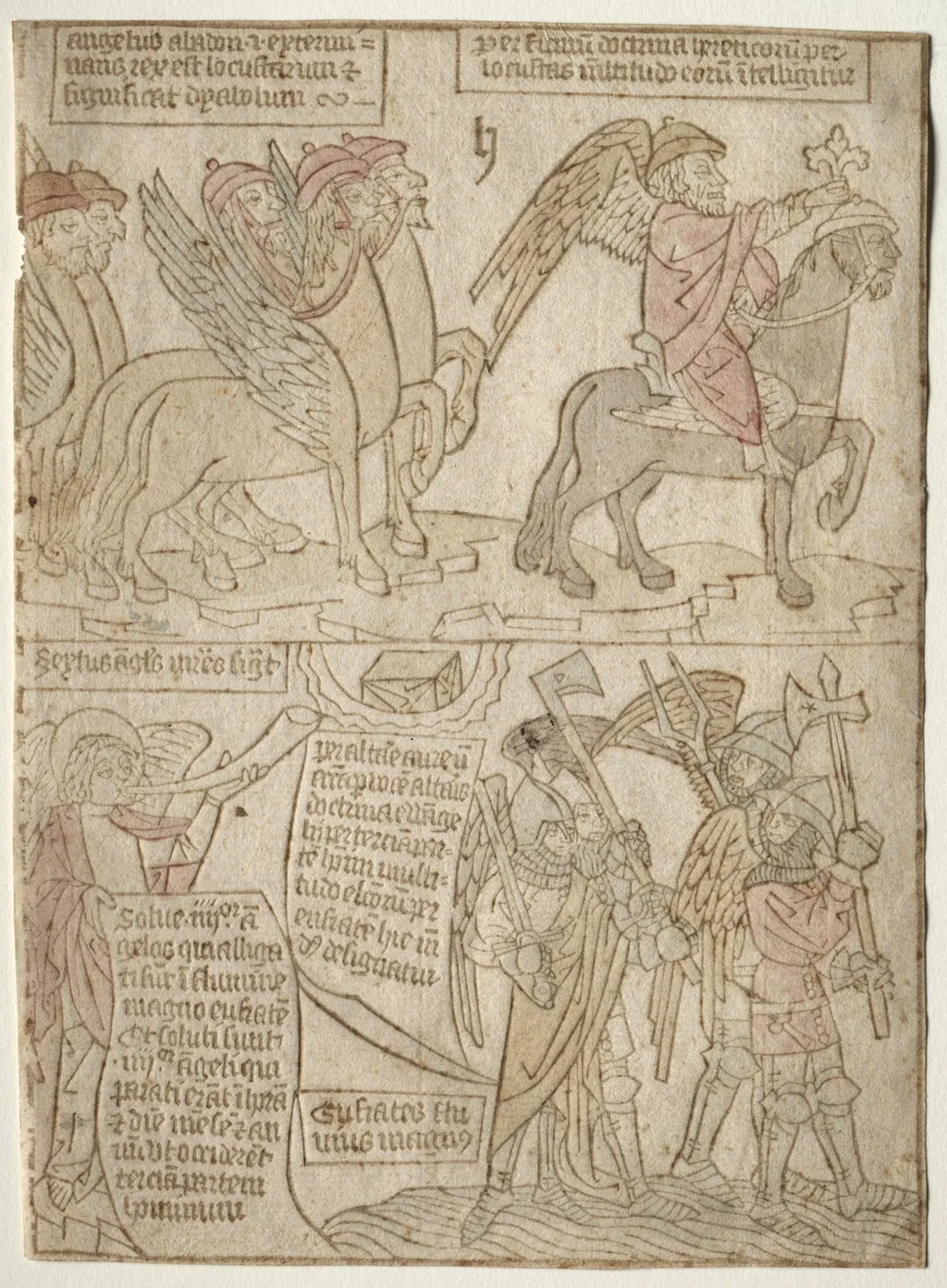 page from the Apocalypse (The Locusts with the Angel of the Abyss and The Sixth Trumpet), by Unknown, 1404