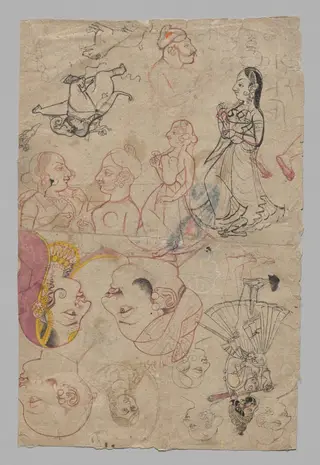 Page of Sketches with a Portrait of Sri Maharaj Chatter Singhji, by Unknown, 1866