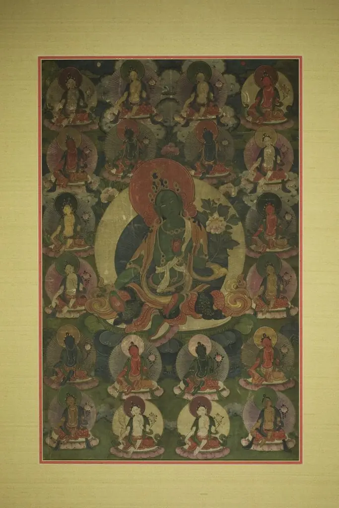 Painted Banner (Thangka) of Green Tara Surrounded by Twenty Manifestations, by Unknown