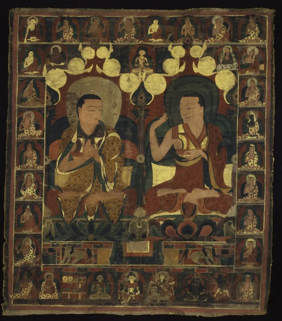 Painted Banner (Thangka) of Lineage Painting of Two Lamas in Debate, by Unknown