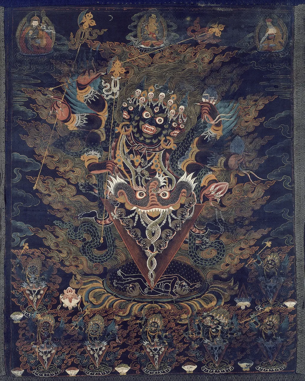 Painted Banner (Thangka) with Guru Dragpur or Vajrakila, a Wrathful Form of Guru Padmasambhava, by Unknown, unspecified, 1800