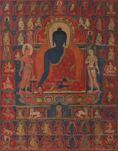 Painted Banner (Thangka) with the Medicine Buddha (Bhaishajyaguru), by Unknown