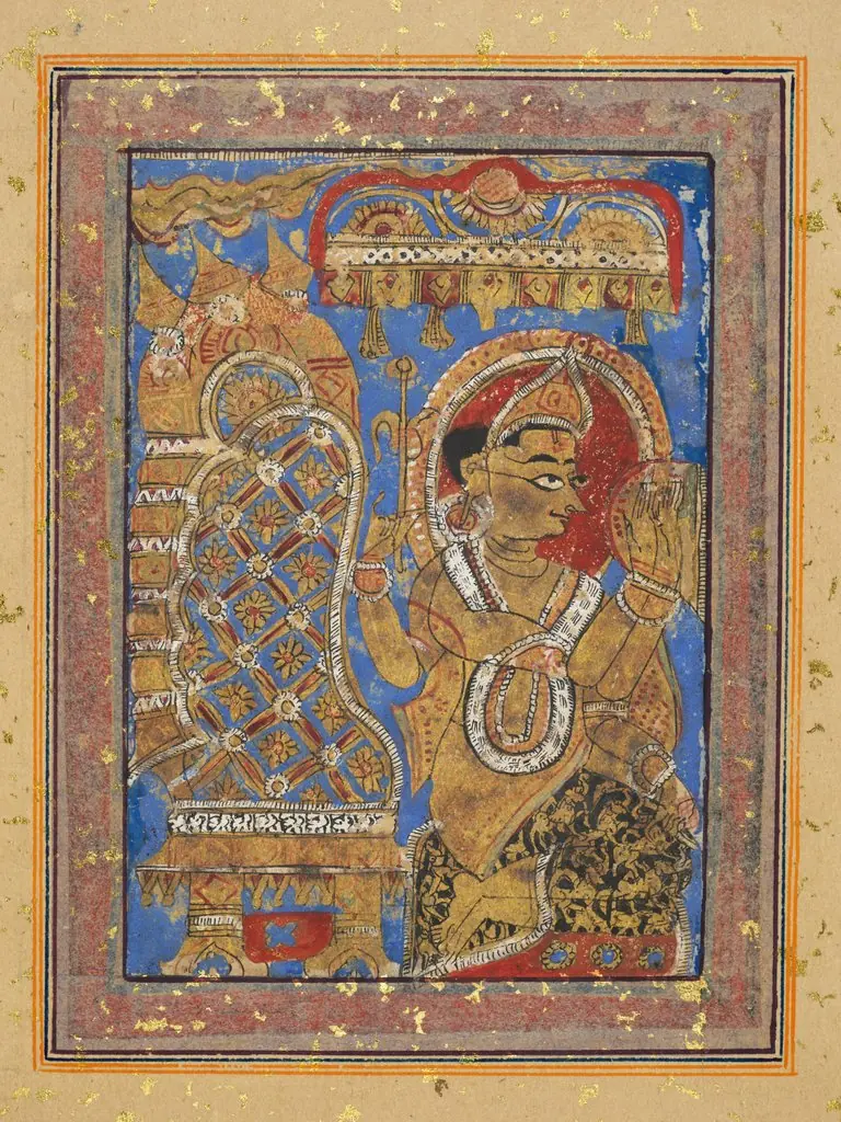 Painting from a Kalpa-sutra: Indra Praises the Embryo of Mahavira in the Womb of the Brahman Woman Devananda, by Unknown