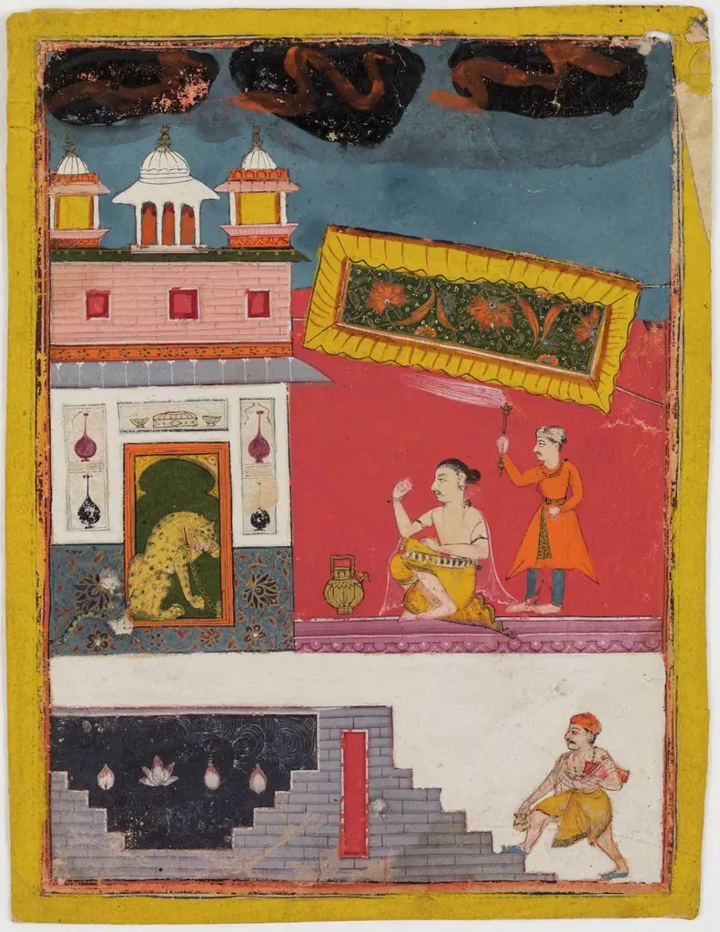 Palace Scene with Cheetah on Chain, Prince and Attendant, by Unknown