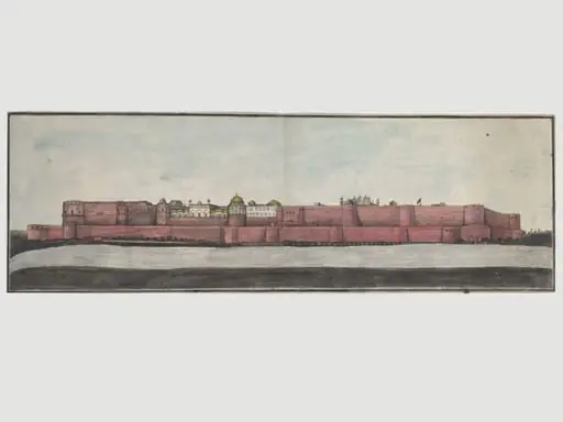 Panoramic view of the Fort at Agra., by Unknown