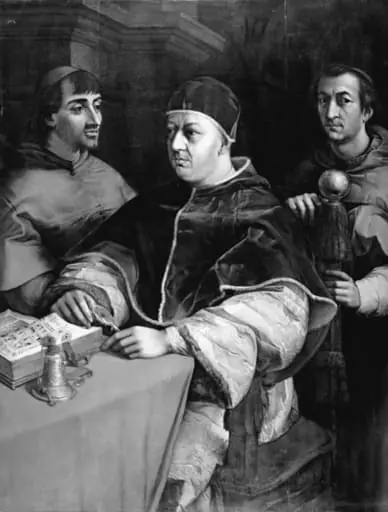 Pave Leo X og kardinalerne Ludovico de' Rossi og Giulio de' Medici. Kopi efter Rafael, by Unknown