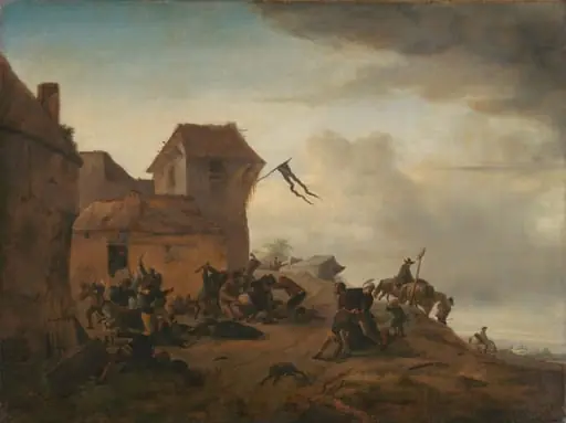 Peasants fighting near a Village, by Unknown