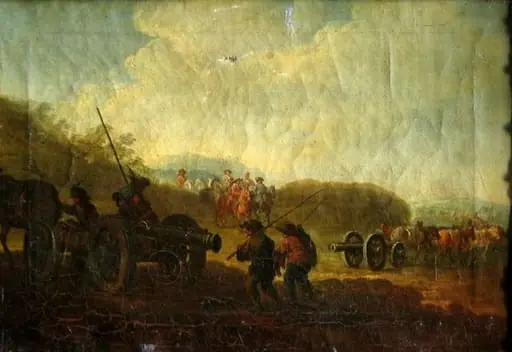 Peisaj cu artilerie și cavalerie ; pandant: Peisaj cu artilerie pe colină, by Unknown