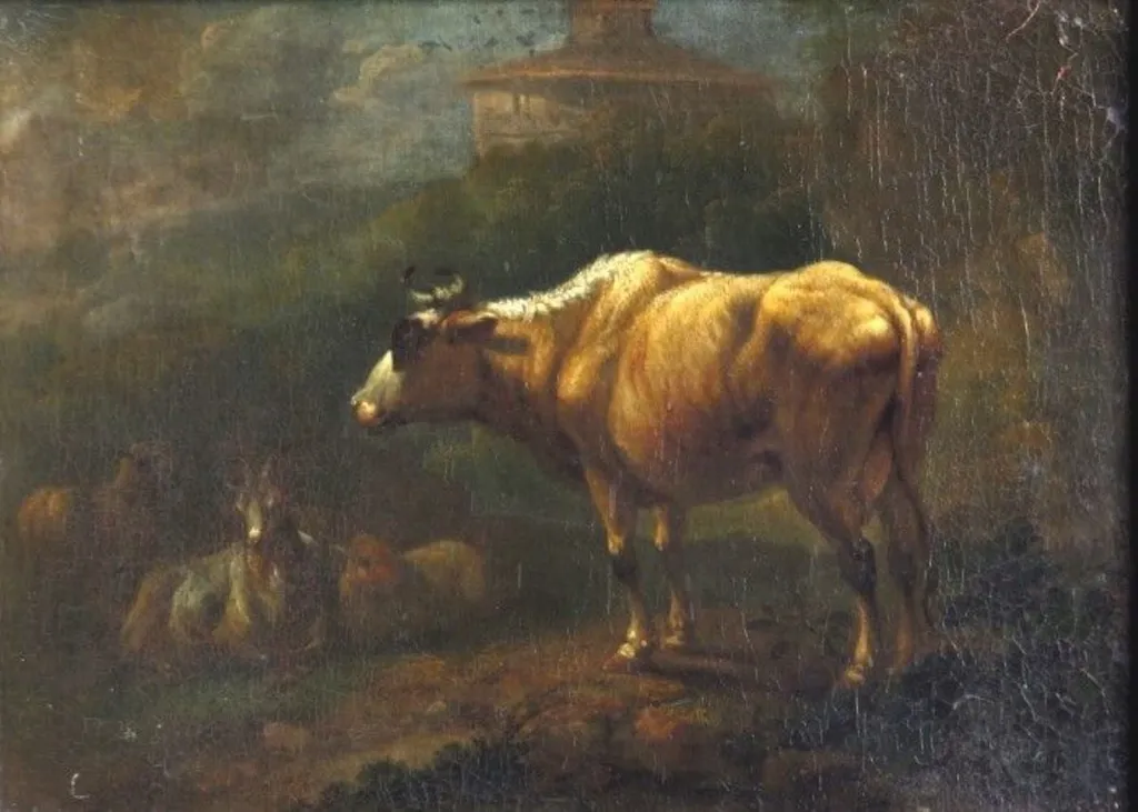 Peisaj cu vite ; pandant: Mică turmă în peisaj păduros, by Unknown, unspecified, 1850