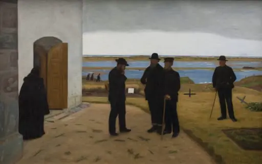 People outside a Church. Harboøre, Jutland, by Unknown