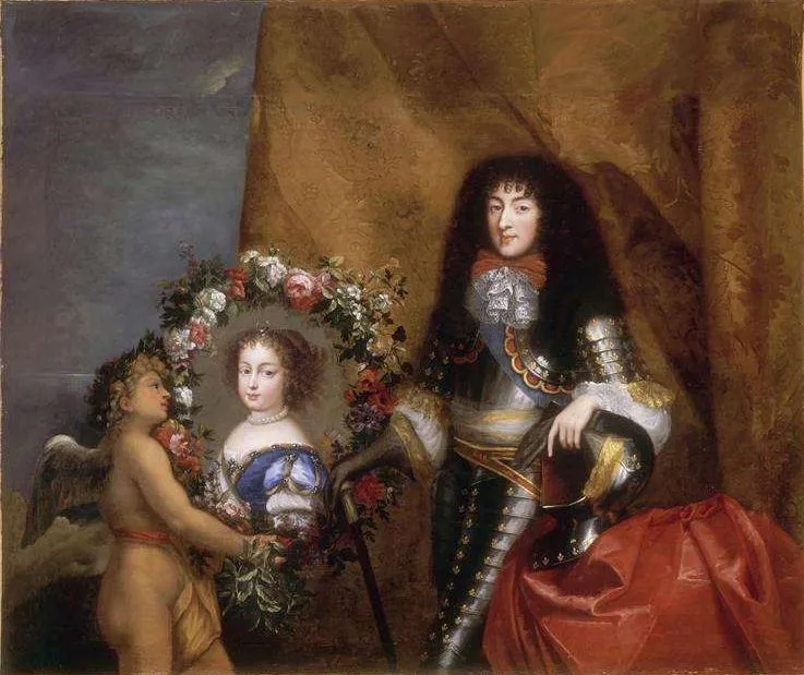 Philippe d'Orléans auprès du portrait de sa fille Marie-Louise d'Orléans, future reine d'Espagne, en Diane, by Unknown, oil, 1667