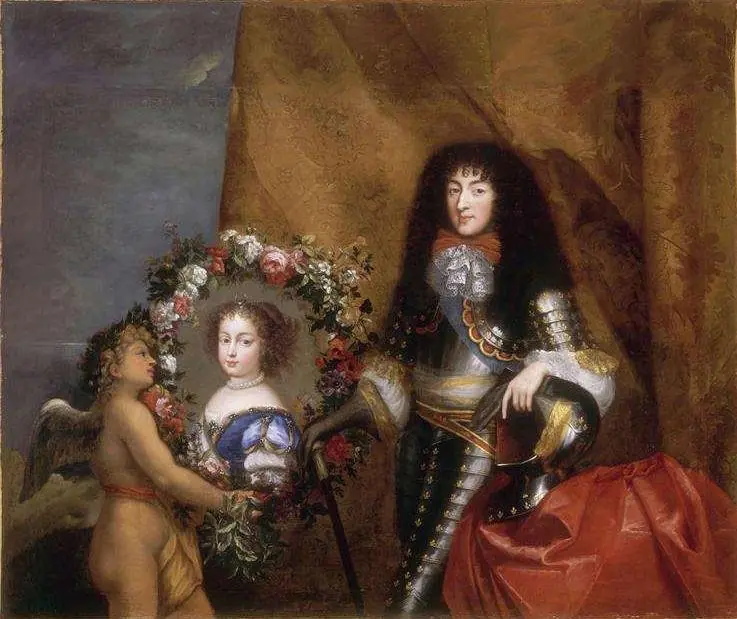 Philippe d'Orléans auprès du portrait de sa fille Marie-Louise d'Orléans, future reine d'Espagne, en Diane, by Unknown