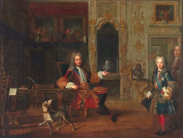 Philippe, duc d'Orléans, Régent, et son fils le duc de Chartres au château de Meudon, by Unknown