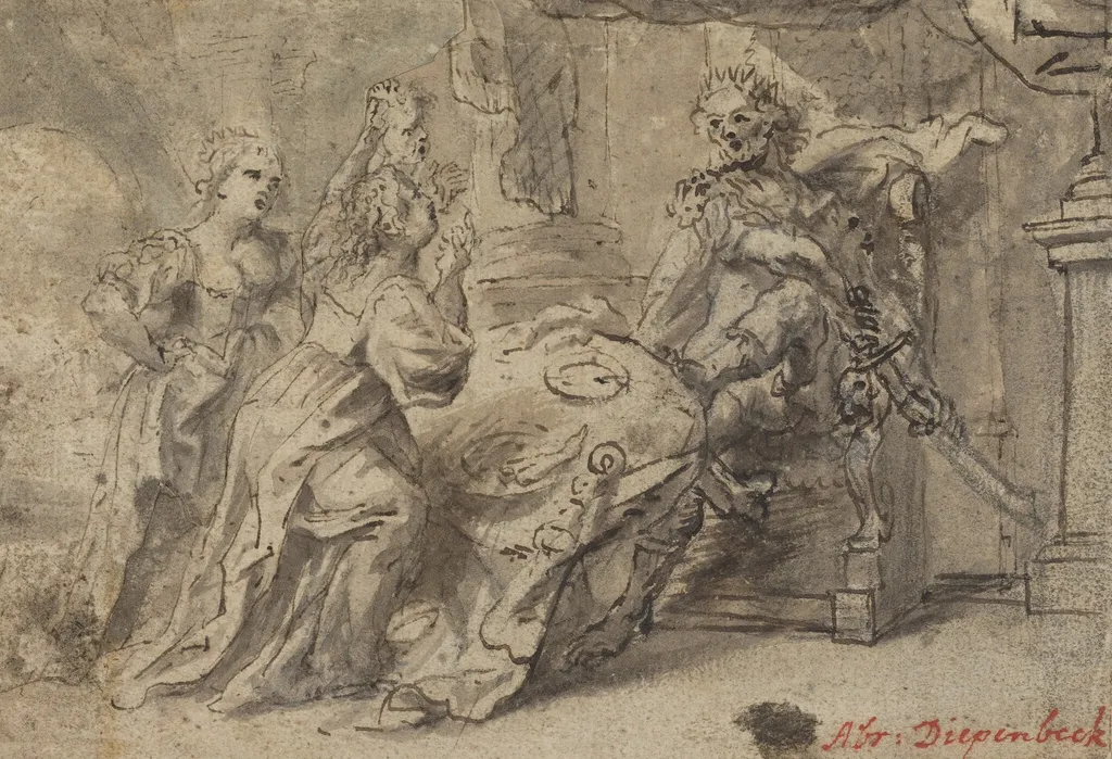 Philomela, Procne, and the Thracian King Tereus, by Unknown, ink, 1636