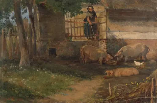 Pigs in a Barnyard, by Unknown