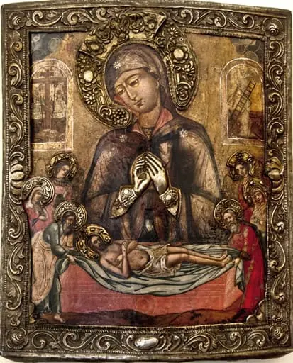 Plângerea lui Iisus Hristos; Icoană ferecată, by Unknown
