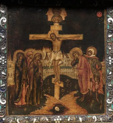 Portable Triptych Icon: The Crucifixion, by Unknown