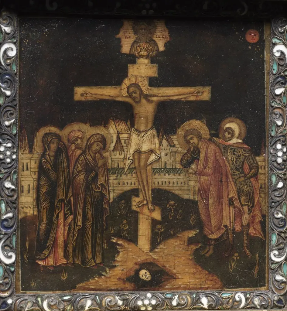 Portable Triptych Icon: The Crucifixion, by Unknown