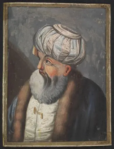 Portrait, head and shoulders, facing left, possibly of an Ottoman Pasha, by Unknown