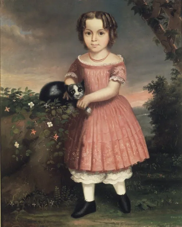 Portrait of a Child Holding a Cat, by Unknown, oil, 1851