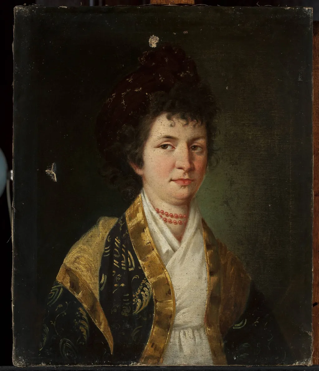 Portrait of a lady in a white dress, by Unknown, oil, 1830