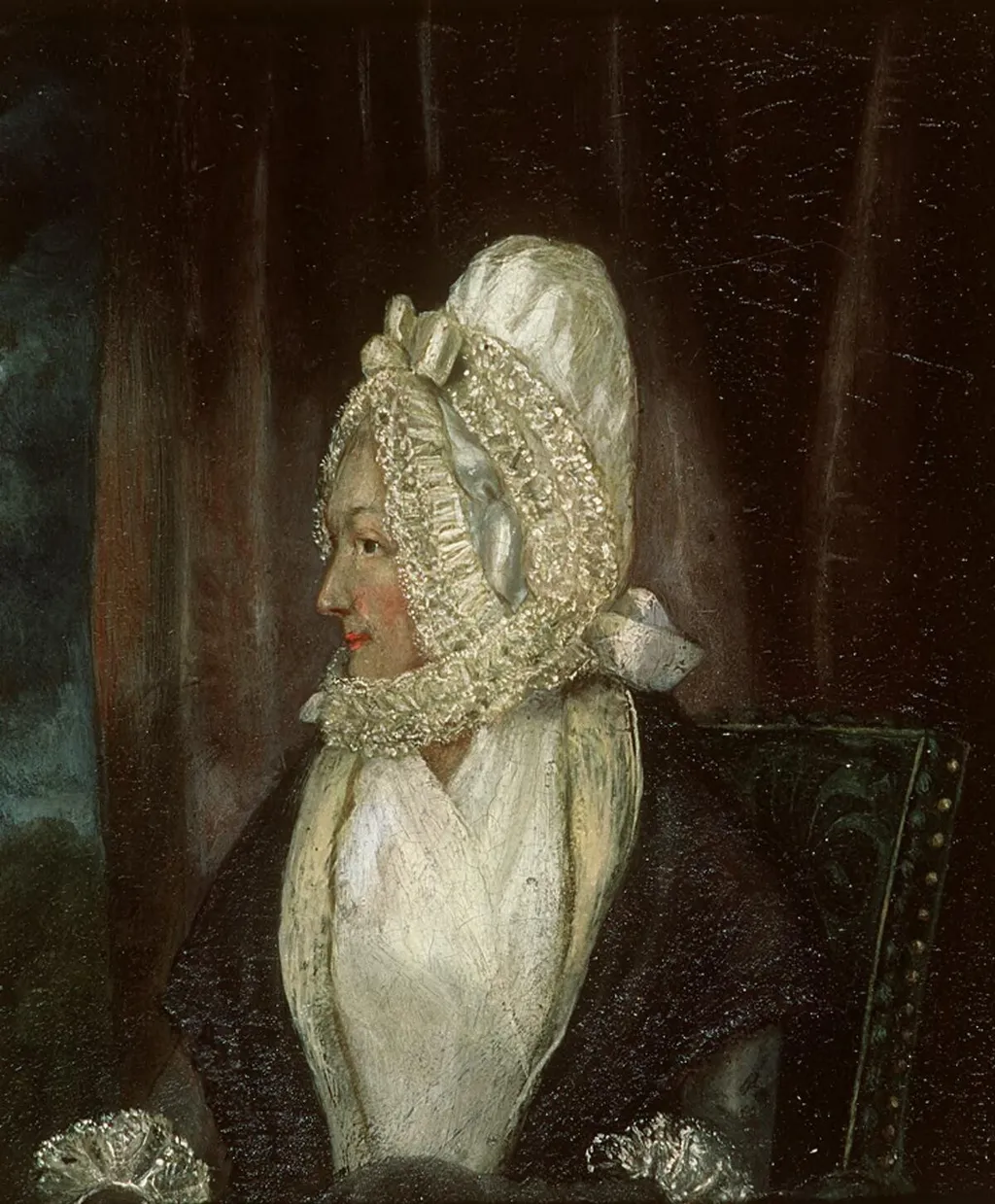 Portrait of a lady in white bonnet, by Unknown, oil, 1800
