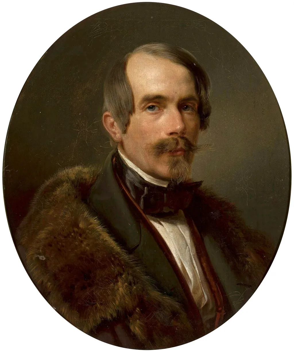 Portrait of a man in a fur, by Unknown, oil, 1855