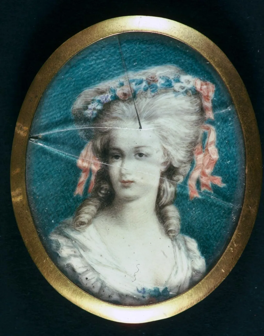 Portrait of a woman with flowers in her hair, by Unknown, oil, 1800