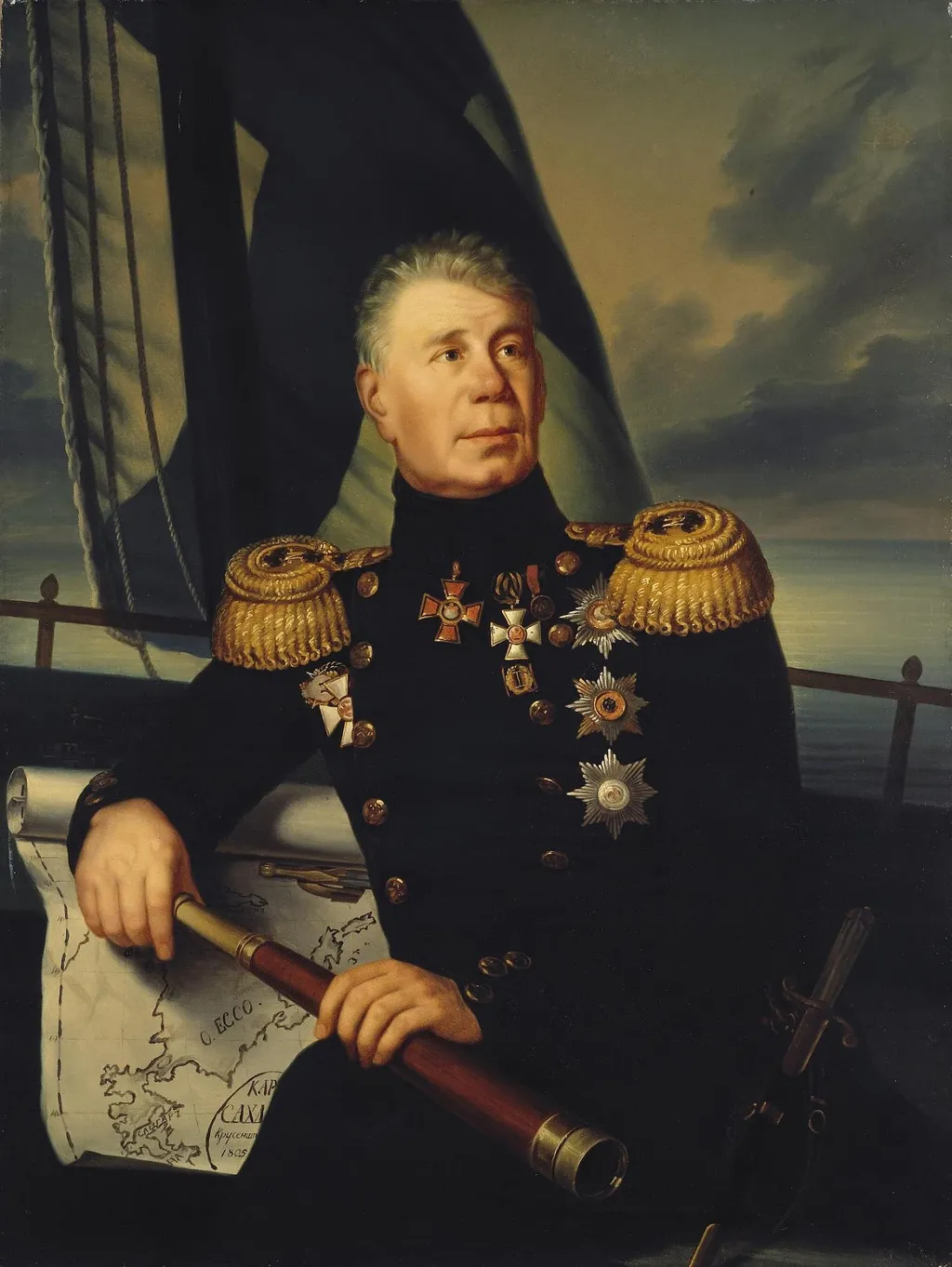 Portrait of Admiral Krusenshtern, by Unknown, oil, 1850