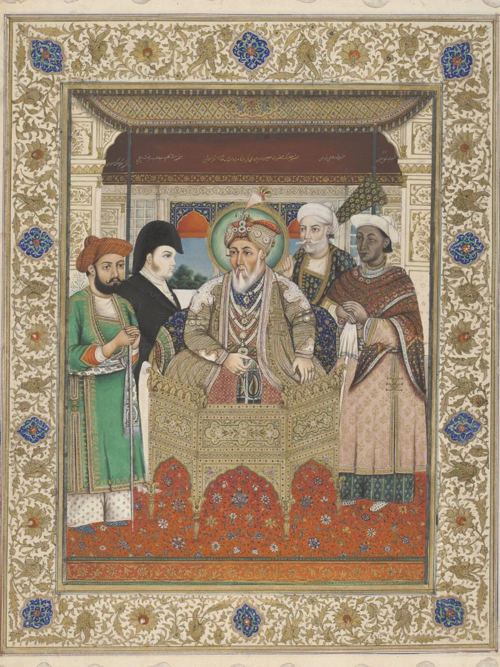 Portrait of Akbar II with Sir Charles Theophilus Metcalf and court dignitaries, by Unknown, paint, 1825