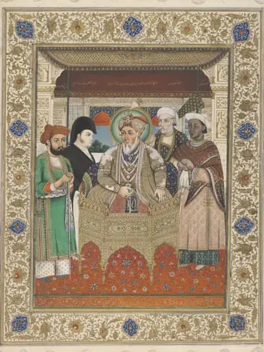 Portrait of Akbar II with Sir Charles Theophilus Metcalf and court dignitaries, by Unknown