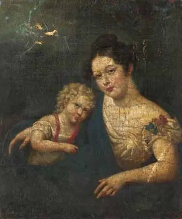 Portrait of Baroness Elizabeth .D. Rosen, née Zubova, with Her Daughter, by Unknown