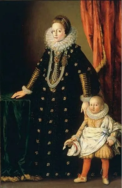 Portrait of Duchess Magdalene of Bavaria (1587–1628) and her son Philip William., by Unknown, oil, 1620