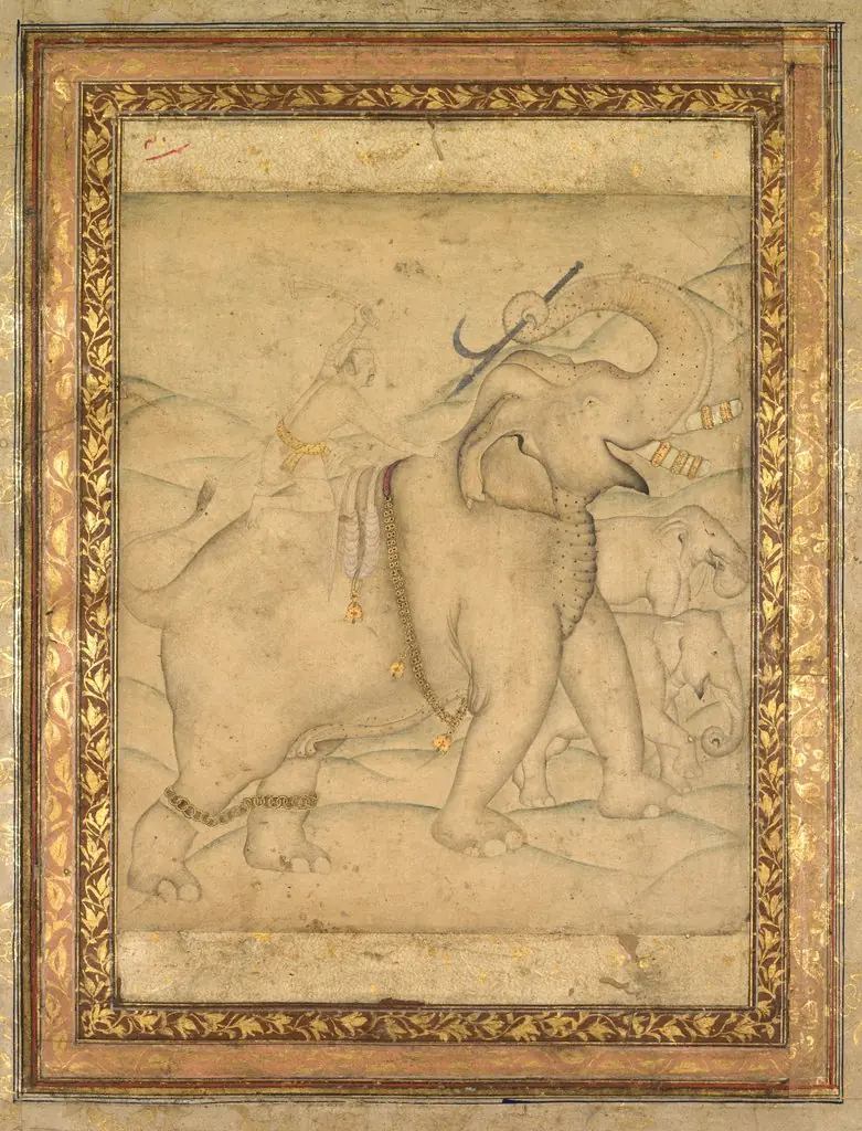 Portrait of Emperor Jahangir Riding an Elephant, by Unknown