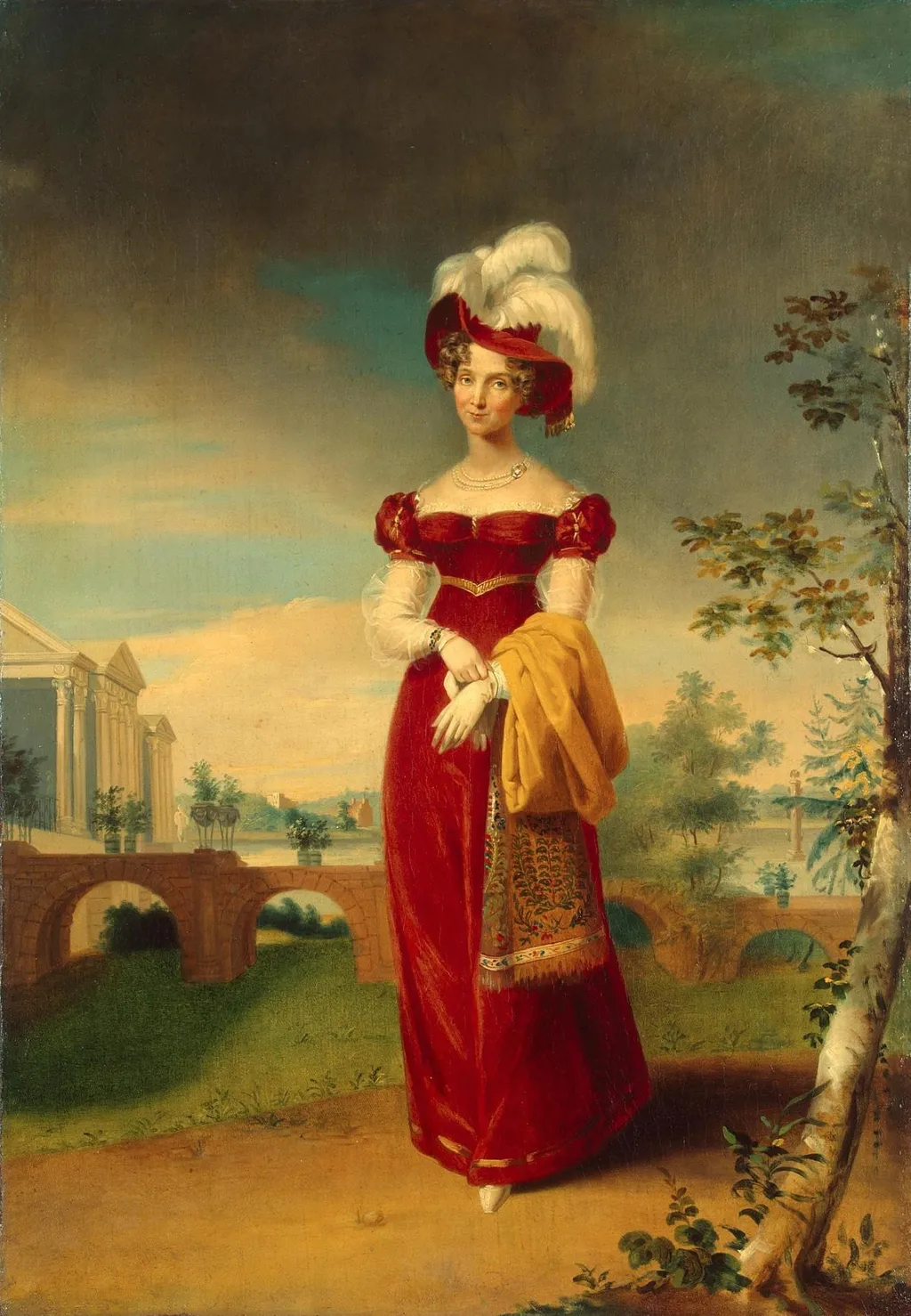 "Portrait of Empress Elizabeth Alexeyevna in a Park in Tsarskoye Selo" (copy), by Unknown, oil, 1824
