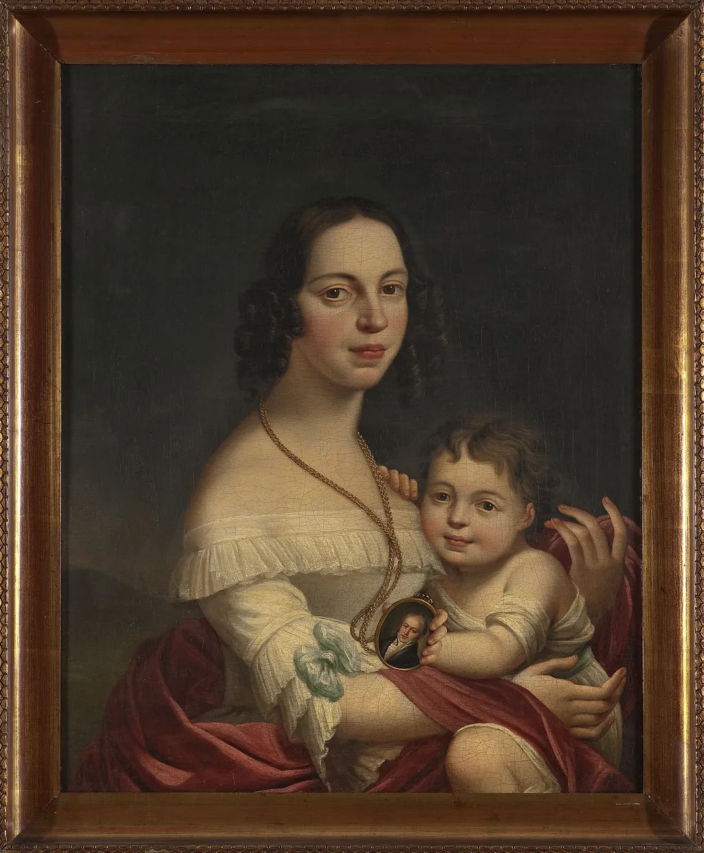 Portrait of Franciszka Pawłowska née Kamieńska with her daughter Eliza, the would-be writer (Eliza Orzeszkowa), by Unknown, oil, 1843